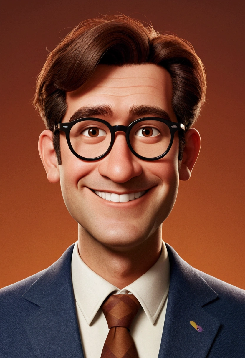 Make a Pixar Character, HOME, offwhite, coulos, low hair, Brown color, RECTANGULAR GLASSES, orelhudo, He's nice, Youngh, com 30 anos, Oval face, Youngh, Grinning