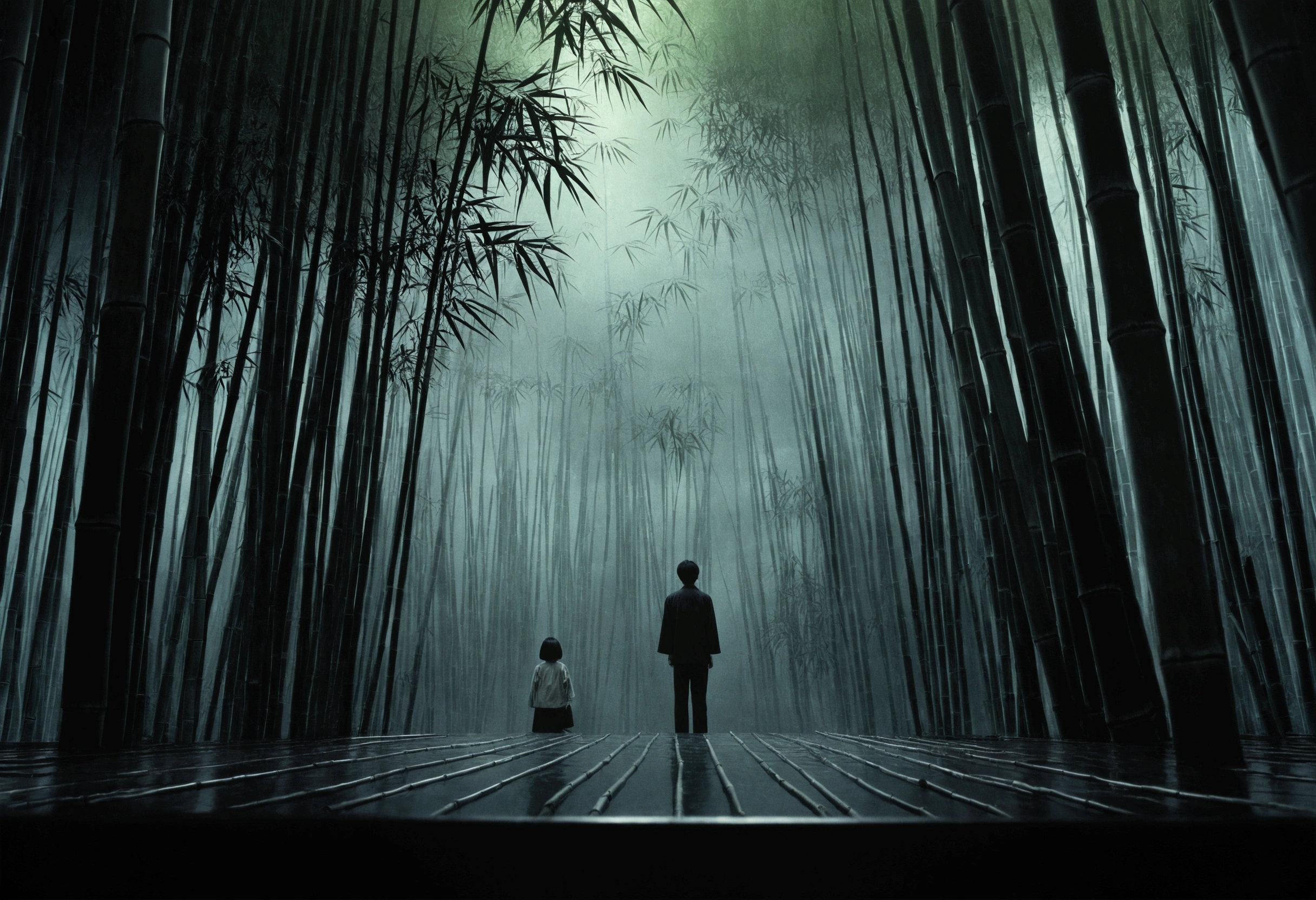 手前にbamboo、darkness、Thick Fog、A large square in front of the screen、bamboo、Junji Ito