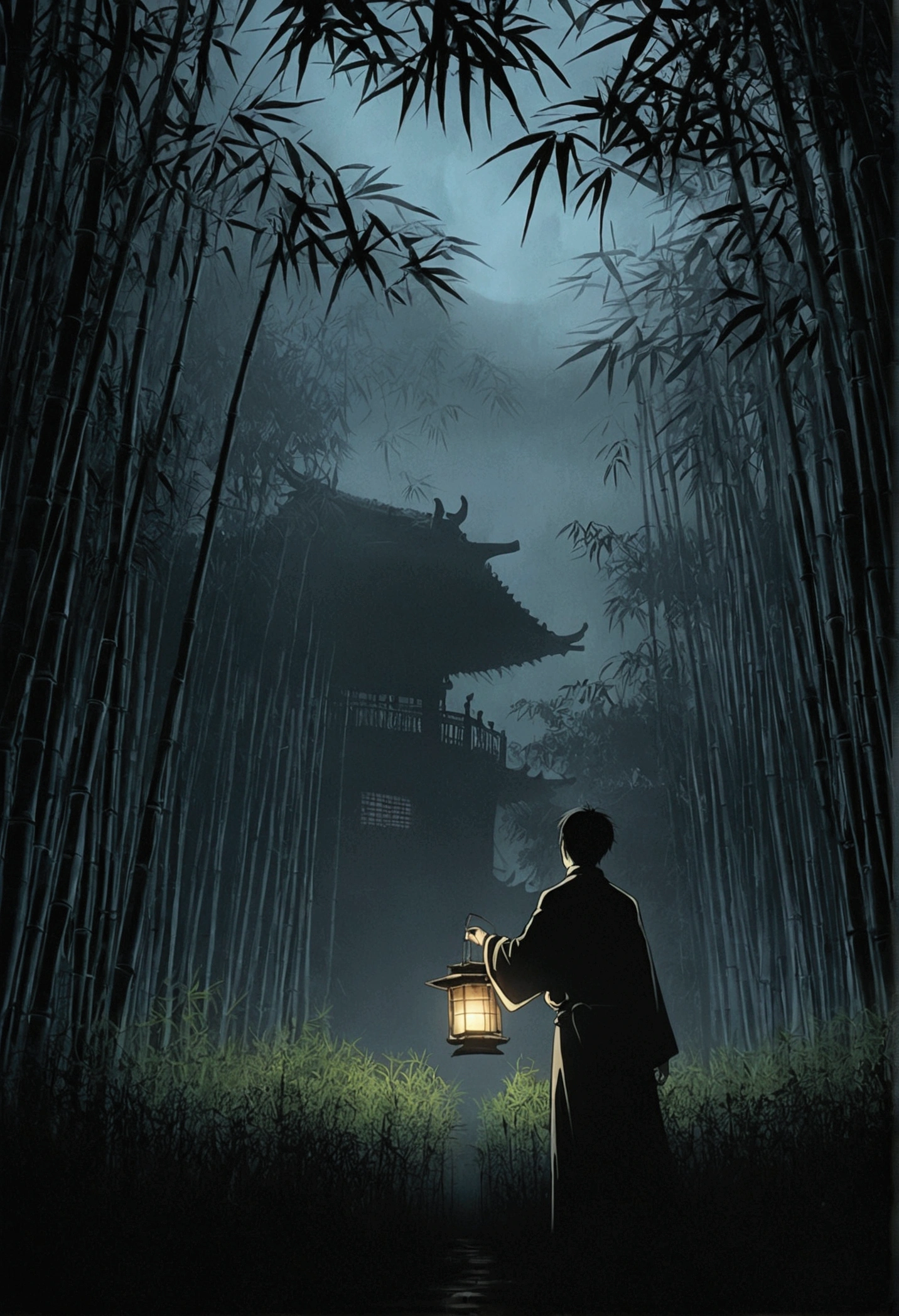 background image、darkness、Thick Fog、A large square in front of the screen、bamboo、Lantern、Junji Ito