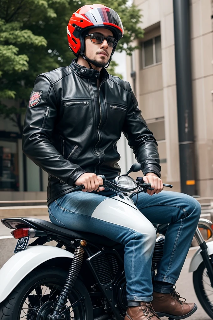 Generate a video with a man riding a motorcycle with one hand holding a liter in a safe place