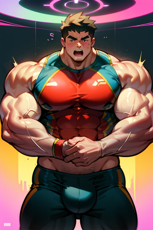 Hyper muscular sweaty young male college students wearing a tight crop top that says JOCK-U on its front and staring blankly ahead with open mouth as he lifts dumbbells while repeating hypnotic reinforcement triggers in a room lined with screens projecting hypnotic spirals. Bigger muscles. Dumber. IQ drain. Bro. Big biceps. Big triceps. Big traps. Big lats. Broad shoulders. Big meaty hyper pecs. Hyper swollen crotch bulge. Hypnosis. Hypnotized. Brainwashed. Brainwashing. Jock conversion. Jock assimilation. "All must grow big biff and dumb. Big dumb jock bro, ... I will become...." Open mouth. Blank stare. dimwit. Musclehead. Meathead. Dumb jock making more dumb jocks.