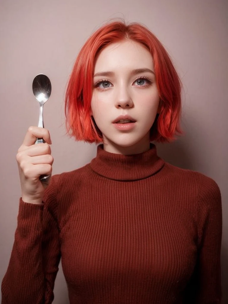 1 Cute girl, short black hair, pale skin, High Resolution, Red Hair, 