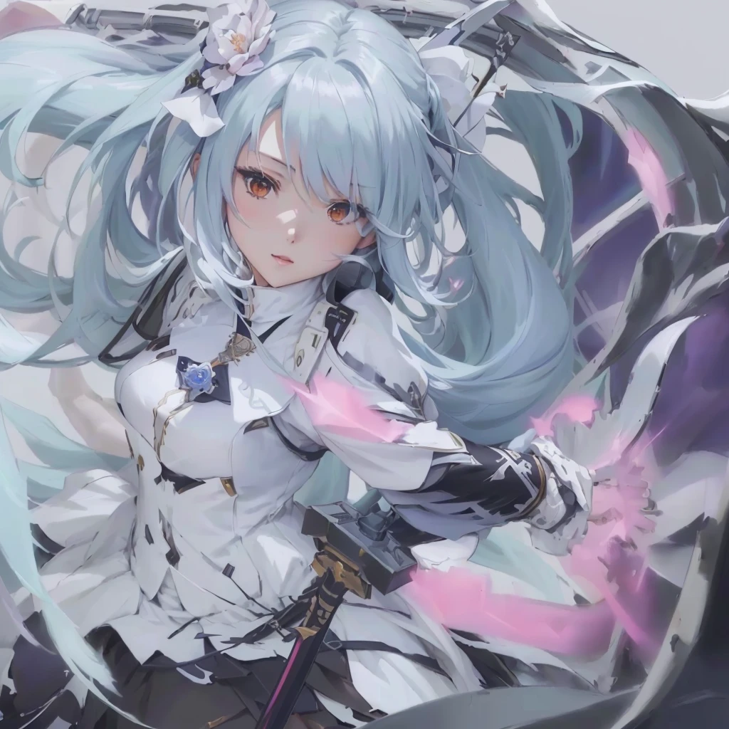 Anime girl with long hair and white dress holding a sword, Best anime 4k konachan wallpaper, Detailed Key Anime Art, From Arknights, Official artwork, high detailed Official artwork, anime art wallpaper 4k, anime art wallpaper 4k, Detailed digital anime art, Detailed anime artwork, Anime Style 4k, Official Anime Artwork, Detailed anime art, Nightcore