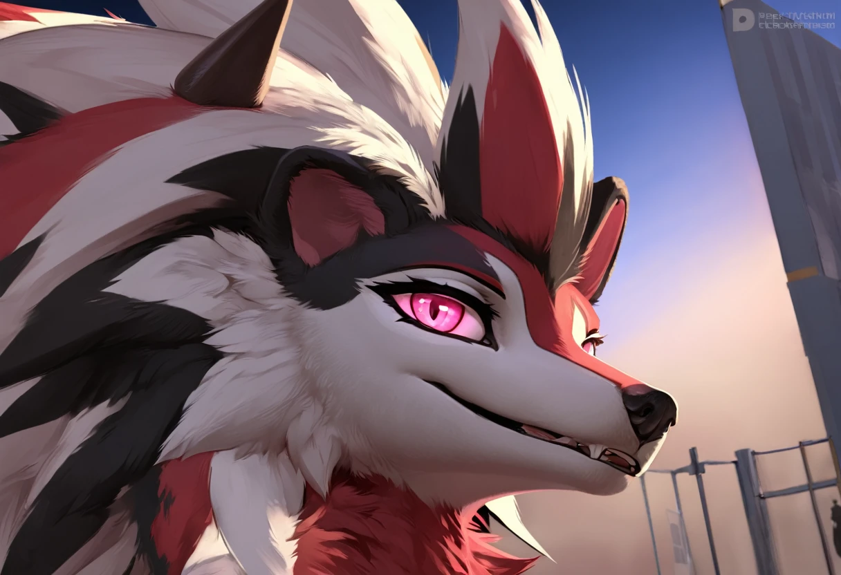(Masterpiece), (Best quality), (Anthro Frey:1.3, Khartoum:1.2, Anthro:1.3, Frey:1.2, Solo female:1.2), (extremely deTailed:1.3),(Checkpoint model:1.3),(deTailed eye,pink eye),midnight lycanrock, Looking at the viewer, Dog face, Dog nose, Dogs mouth, Lycanroc's beautiful face, pink eye, Medium breast, Tail, ((Best quality, 8 k, tMasterpiece:1.3)), sharp:1.2, Perfect personality, beautiful woman:1.4, Slim abs:1.2, ((split:1.2)),Highly deTailed facial and skin texture,A deTailed eye,Double eyelid , Wearing a tanktop , In the garden,Close up nude with no clothes visible genitals