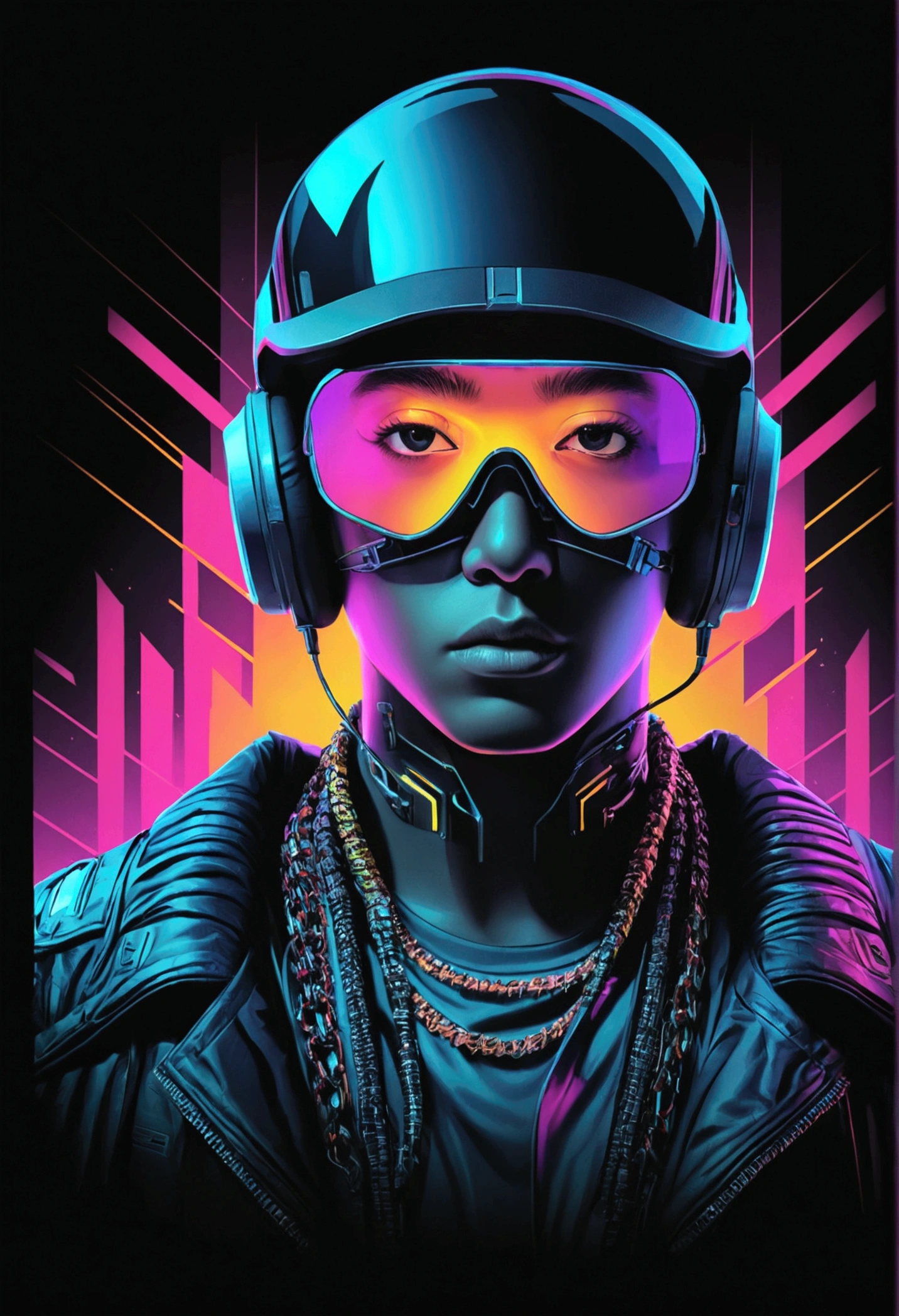 BTS t-shirt designs, 3D t-shirt art, cyber punk, epic illustration, realisitic, 3d illustration, black backdrop, very colorful, modern colors full gradients, focused, from the front view