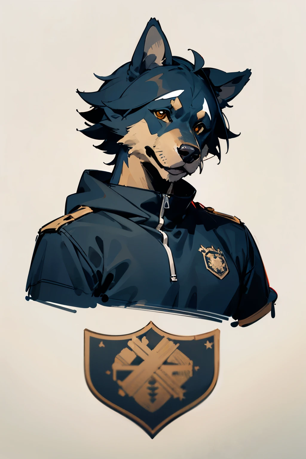 ((Best quality)), ((masterpiece)), (detailed), 1 German Shepherd boy Furry without hair in a black sweatshirt, patch on Shepherd's nose, Shepherd dog with a sad face.