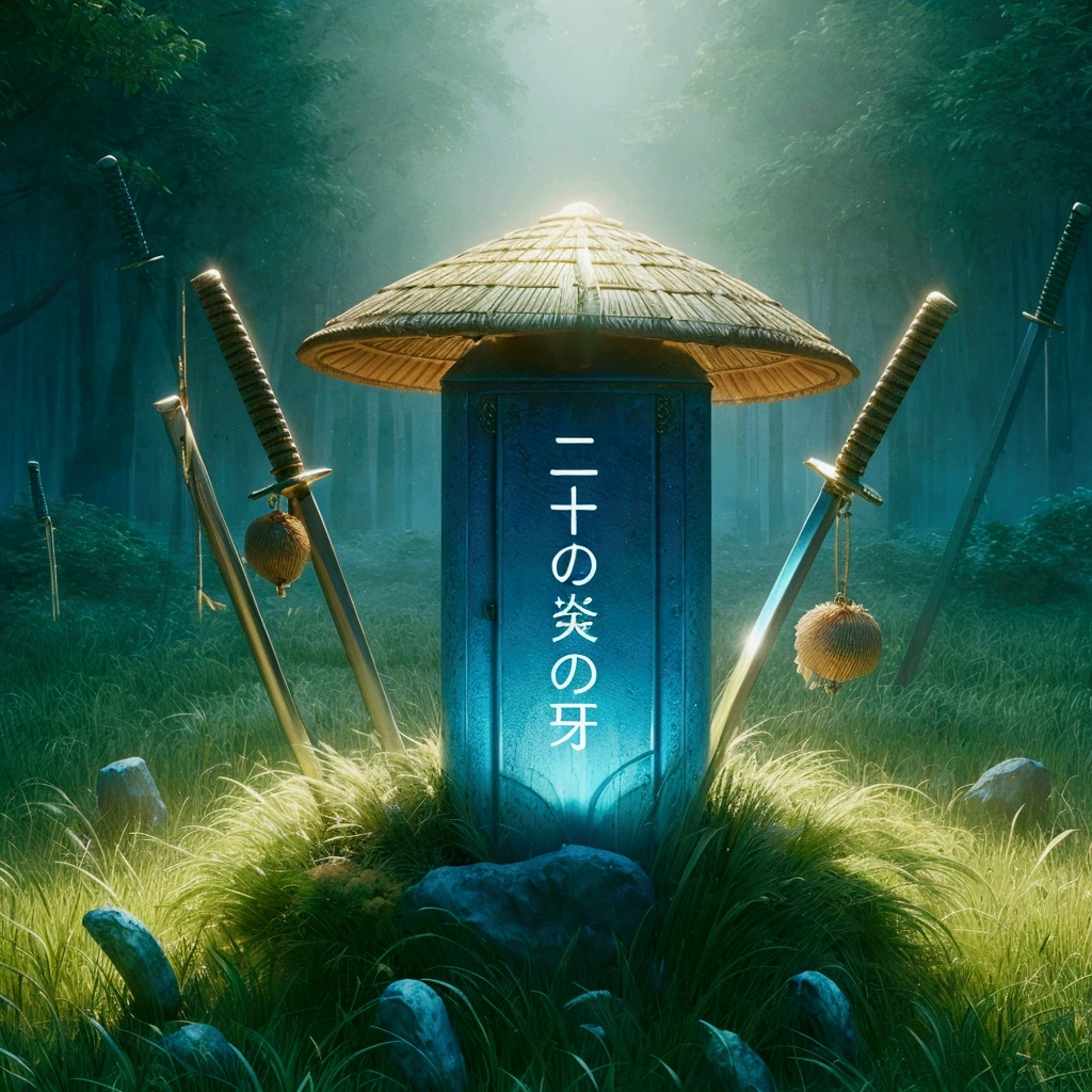 there is a blue toilet in the middle of a field with swords, japanese fantasy, artgem and beeple masterpiece, album art, official artwork, traditional japanese concept art, beeple daily art, beeple masterpiece, beeple and jean giraud, japanese art style, in style of beeple, realism | beeple, japanese popsurrealism, sangat detail, 4k, tidak cacat,