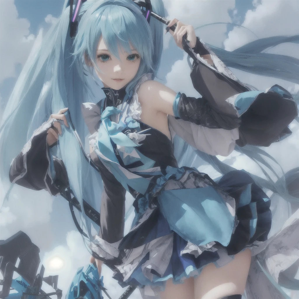 Anime girl with blue hair and a blue dress holding a sword, Anime Style 4k, hatsune Miku, portrait of hatsune Miku, hatsune Miku portrait, Nightcore, Miku, anime art wallpaper 4k, anime art wallpaper 4k, Vocaloid, Turquoise hair anime girl, Anime Art Wallpapers 8K, anime wallpaper 4k, anime wallpaper 4k