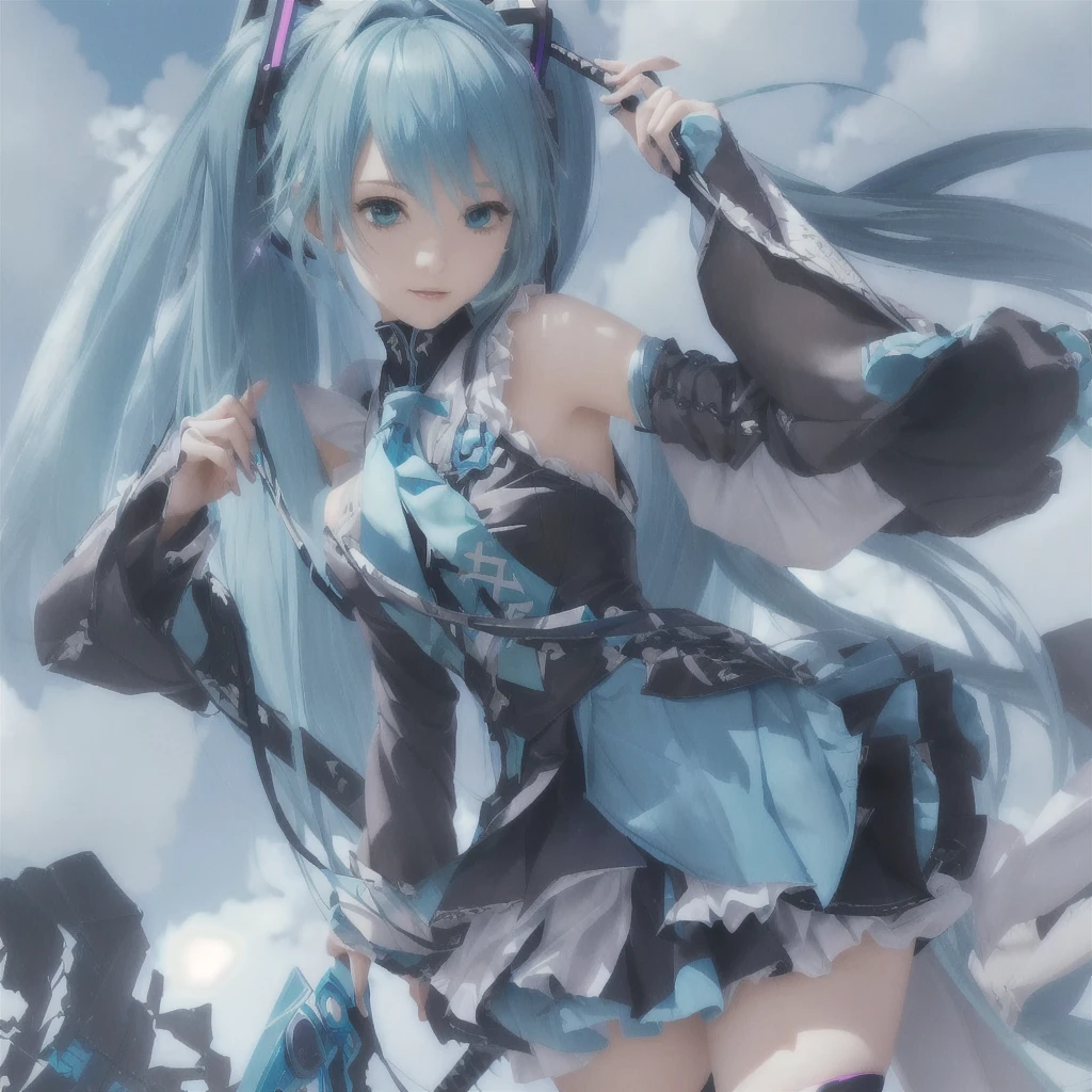 Anime girl with blue hair and a blue dress holding a sword, Anime Style 4k, hatsune Miku, portrait of hatsune Miku, hatsune Miku portrait, Nightcore, Miku, anime art wallpaper 4k, anime art wallpaper 4k, Vocaloid, Turquoise hair anime girl, Anime Art Wallpapers 8K, anime wallpaper 4k, anime wallpaper 4k