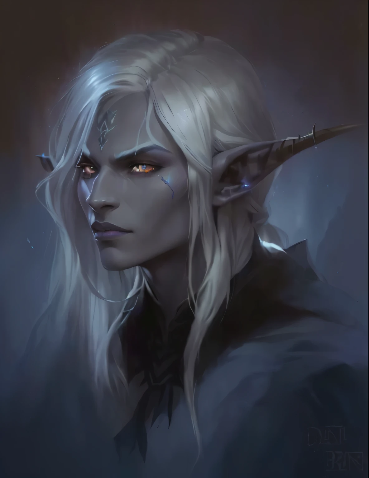 a drawing of a woman with long hair and horns, handsome drow, dark elf, beautiful male drow, drow, male drow, perfect drow, female drow elf, beautiful dark elf countess, blue-skinned elf, trendin on artstation, drow ranger, portrait of drizzt do'urden, a portrait of an elf