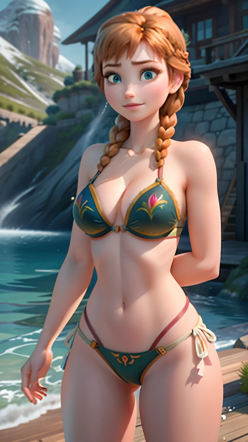 Photo of Anna of Arendelle, Anna, with big breast, lean body, wearing bikini, looking straight to the viewers,
