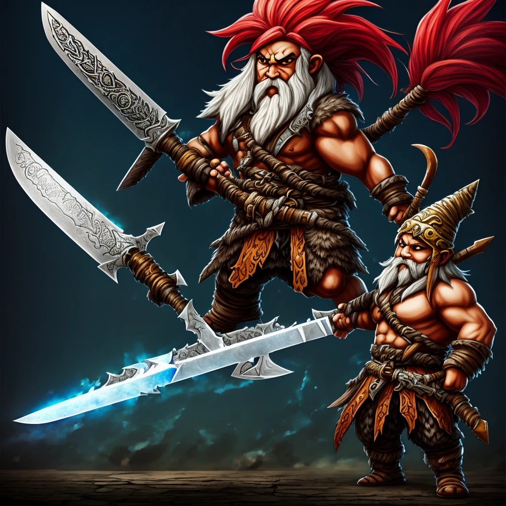 A barbarian gnome with a gigantic greatsword