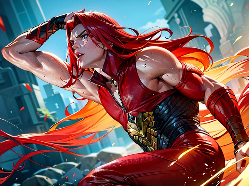 a red-haired half-fish woman like Aquaman's girlfriend posing