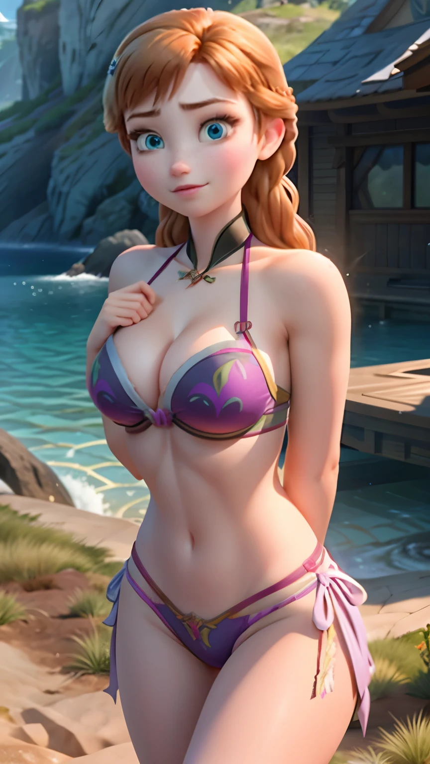 Photo of Anna of Arendelle,  Anna, with big breast, lean body, wearing bikini, looking straight to the viewers,