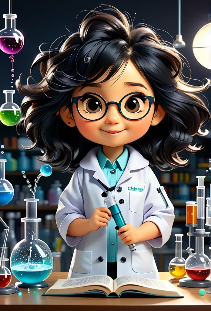 (((Chibi Baby UHD )))Chemistry Mascot, atoms, Molecules ,Has black hair , Blind box style and model with popular market style, The sunlight shines, , hyper qualit, sharp features, Ultra HD and 8K resolution,Cool Hand Drawn Illustration,fly away (Inside out disgusting), Create a series of best quality cute chibi dolls,ultra details,realisitic,Science Laboratory,Chemical experiment,ultra HD, chemical equipment,scientists working,cups,UHD Bunsen Burner ,Microscope,laboratory glassware,measuring cylinders,labcoats,Round nerd glasses ,science books,Periodic table,scientChibi Baby Chemistry MASCOT, atoms, Molecules ,Has black hair , Blind box style and model with popular market style, The sunlight shines, , hyper qualit, sharp features, Ultra HD and 8K resolution,Cool Hand Drawn Illustration,fly away (Inside out disgusting), Create a series of best quality cute chibi dolls,ultra details,realisitic,Science Laboratory,Chemical experiment,ultra HD, chemical equipment,scientists working,cups,UHD Bunsen Burner ,Microscope,laboratory glassware,measuring cylinders,labcoats,Round nerd glasses ,science books,Periodic table,scientific research,discoveries,new inventions,innovation,aprendizagem,education,Scientific culture wears coat with details of buttons and brooches , her coat is charming and cute with ultra chemical details ,Curiosidade,Technological advancements,swirly vibrant colors,soft lighting,modern laboratory,nerdy atmosphere,laboratory instruments,hypothesis testing,Scientific method,symbolic representation,Critical thinking,experiments ,precision,precision,Intricate details,impressive scientific setup,natural elements,exploration of the mysteries of science,unlocking the secrets of nature. Baby chibi is happy and excited, remember to use chemical laboratory glassware, The chalkboard behind the cute chibi baby is written the structure of caffeine in white chalk 18K UHDBlack hair, very long hair,