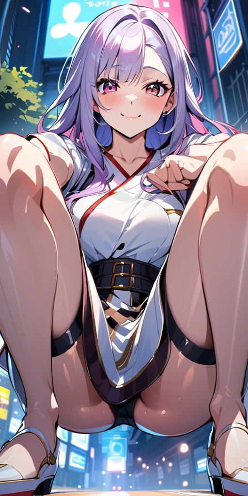 ((Highest quality、masterpiece、Anime Style、Highest quality、High resolution、8k、detailed、ultra-detailed:1.3))、Long legs、Sharp focus:1.2, Beautiful woman with perfect figure:1.4、(smile:1.2), double eyelid、30-year-old woman、Sexy pose、((((Shut your mouth.、One Woman)))),The background is tokyo、アヘ顔,