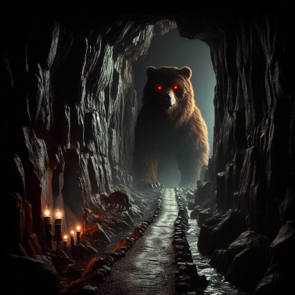 Expedition team holding torches,Standing at the exit of a naturally generated cave