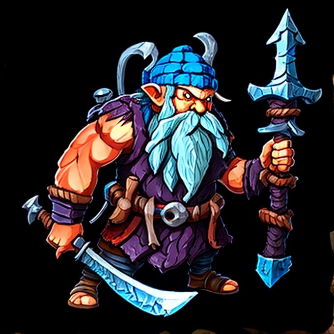 A barbarian gnome with a gigantic greatsword, two handed sword, Furious gnome, great sword, battle position, gnome carrying sword