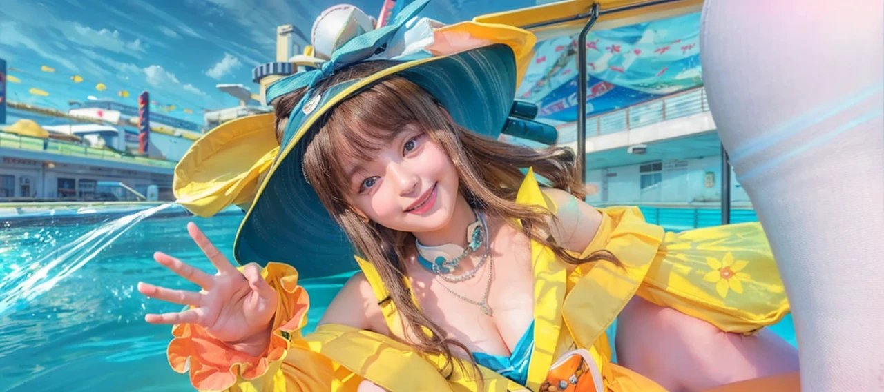 highest quality, masterpiece, Ultra-high resolution, (Reality: 1.4), Original photo, One girl, mature, White JK Uniform, happy smile, , squatting on seat in train,  Cinema Lighting