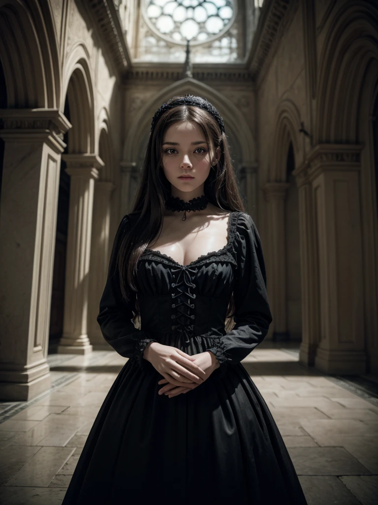 1 girl, High resolution, perspective, film grain, cinematography, Gothic art, Hyperrealism,