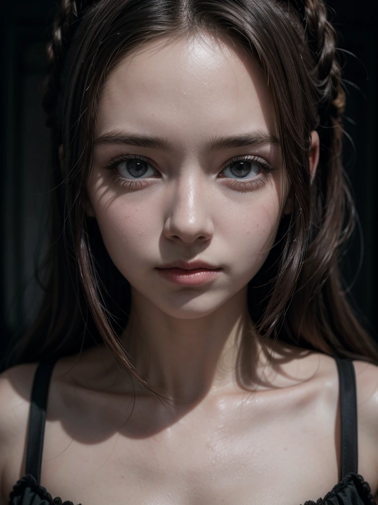 1 girl, High resolution, perspective, film grain, cinematography, Gothic art, Hyperrealism, 