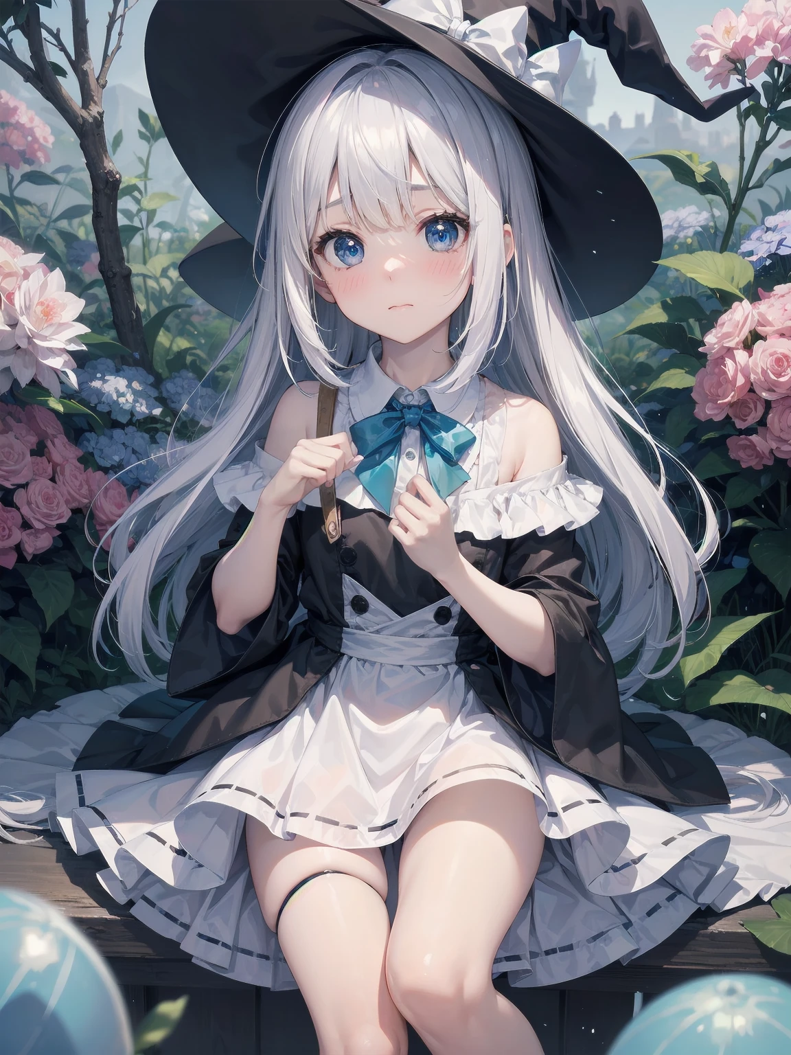 🎶, (🧙♀️), ✡, ✨(black hat), , Alice in Wonderland, Alone, very beautiful, cute, adorable, embarrassed, alone, blue eyes, white skin、look at viewer、looking up,kawaiitech, pastel colors, kawaii, cute colors,Alice in Wonderland, alone, very beautiful, cute, adorable, embarrassed, alone, blue eyes, white skin,skirtlift