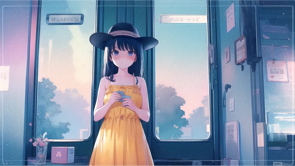 (watercolor), (low contrast), (face, cowboy shot, 2 girls, sundress, look at viewer), nostalgic