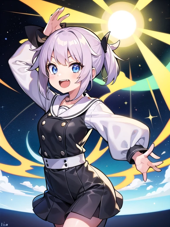 1girl, solo, tsurime, laughing, big mouth, dynamic pose,