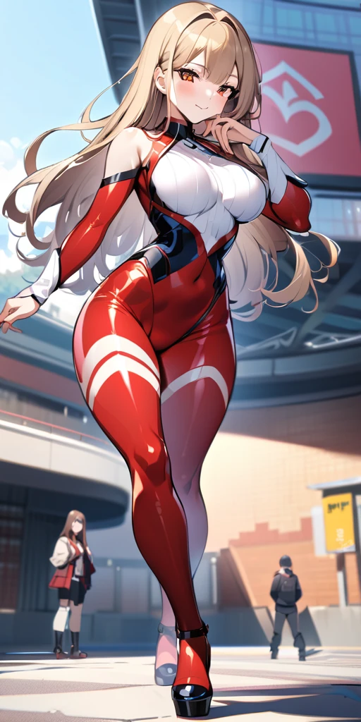 ((Highest quality、masterpiece、Anime Style、Highest quality、High resolution、8k、detailed、ultra-detailed:1.3))、Long legs、Sharp focus:1.2, Beautiful woman with perfect figure:1.4、(smile:1.2), double eyelid、30-year-old woman、Sexy pose、((((Shut your mouth.、One Woman)))),The background is tokyo、アヘ顔,