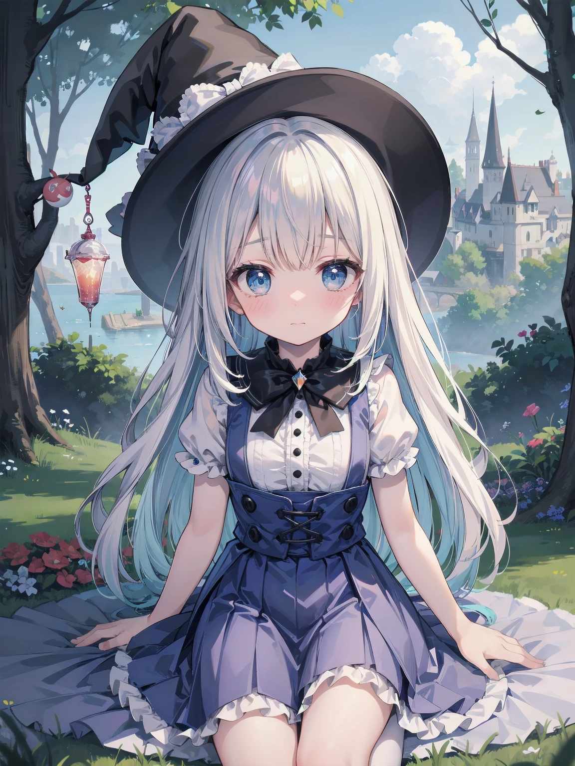 🎶, (🧙‍♀️), ✡, ✨(black hat), , Alice in Wonderland, Alone, very beautiful, cute, adorable, embarrassed, alone, blue eyes, white skin、look at viewer、looking up,kawaiitech, pastel colors, kawaii, cute colors,Alice in Wonderland, alone, very beautiful, cute, adorable, embarrassed, alone, blue eyes, white skin,skirtlift