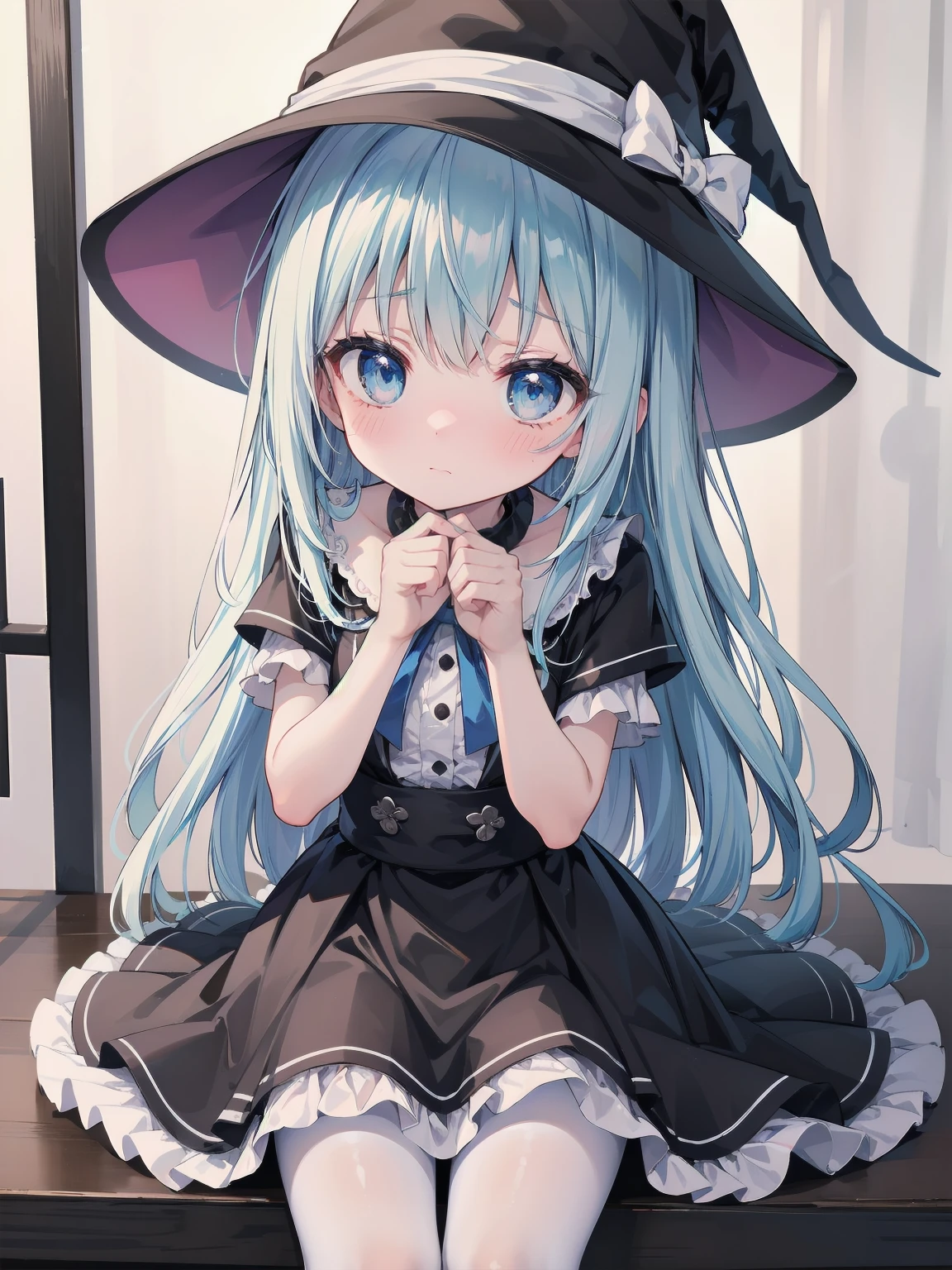 🎶, (🧙‍♀️), ✡, ✨(black hat), , Alice in Wonderland, Alone, very beautiful, cute, adorable, embarrassed, alone, blue eyes, white skin、look at viewer、looking up,kawaiitech, pastel colors, kawaii, cute colors,Alice in Wonderland, alone, very beautiful, cute, adorable, embarrassed, alone, blue eyes, white skin,skirtlift