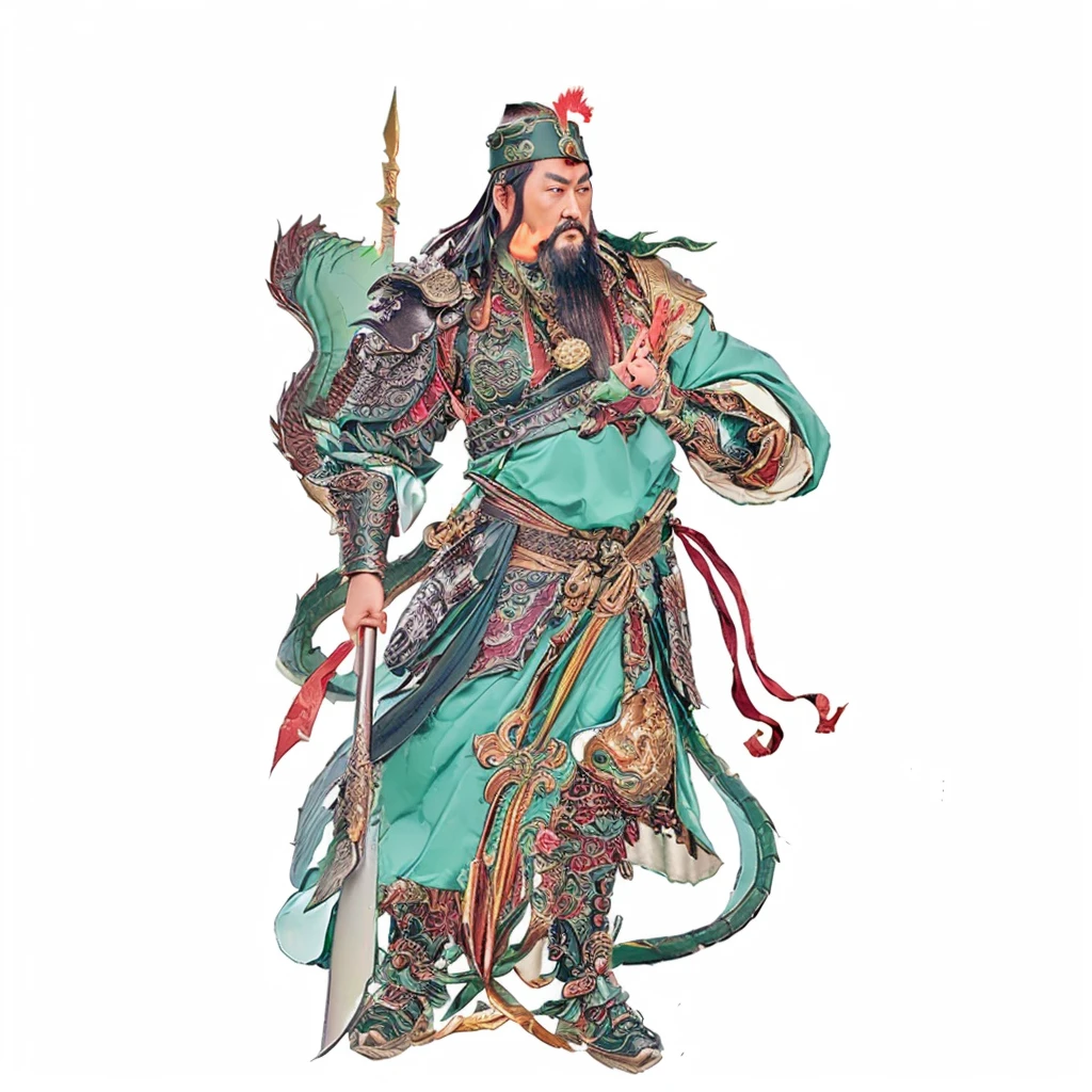 Guan Yu， guan yu, ancient chinese warrior, male deity, taoist priest, deity ribbon, holding Green Dragon Crescent Blade (Green Dragon Crescent Blade)