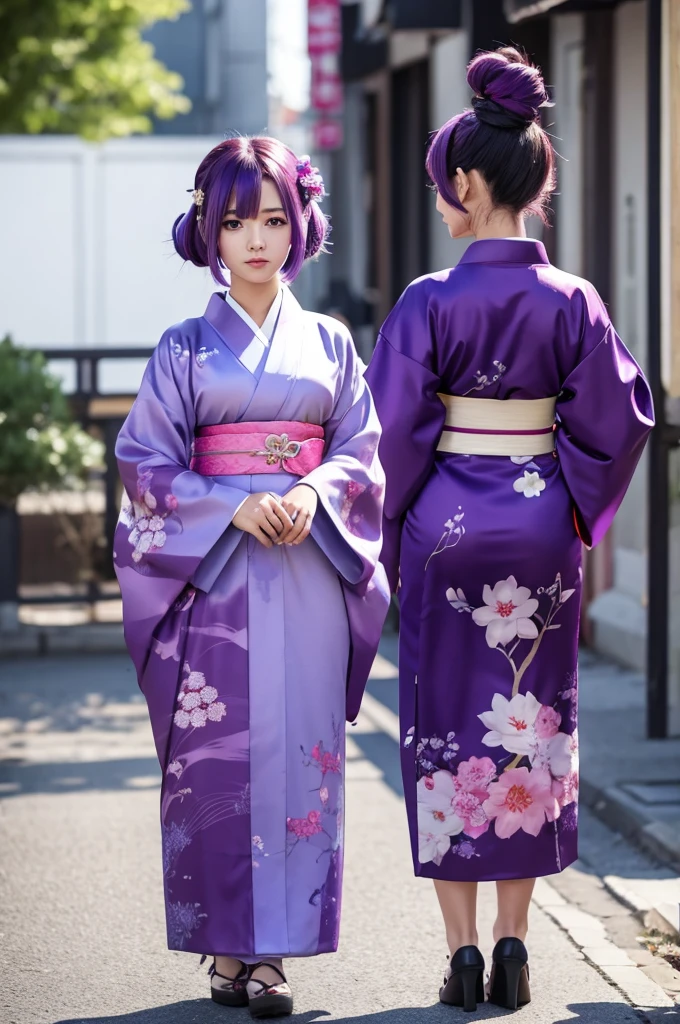 Character anime style girl standing figure purple hair kimono