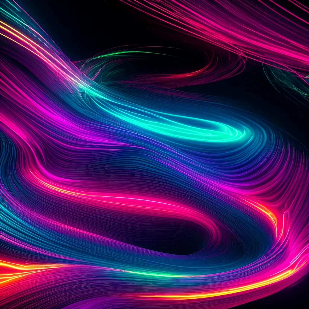 **Create an image of abstract energy waves in neon colors. The waves should be vibrant and fluid, featuring a dynamic range of neon hues such as electric blue, hot pink, neon green, and bright orange. The abstract patterns should blend and pulse with intensity, creating a sense of movement and vibrancy. The background can be dark or gradient to enhance the neon colors and make the energy waves stand out with a glowing, luminous effect. The overall look should be futuristic and visually striking, emphasizing the radiant and energetic nature of the neon waves.**
