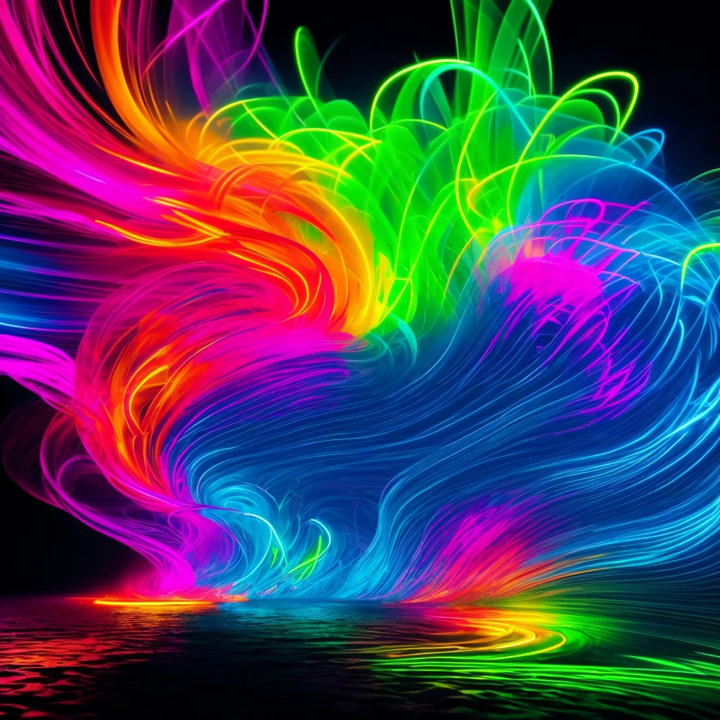 **Create an image of abstract energy waves in neon colors. The waves should be vibrant and fluid, featuring a dynamic range of neon hues such as electric blue, hot pink, neon green, and bright orange. The abstract patterns should blend and pulse with intensity, creating a sense of movement and vibrancy. The background can be dark or gradient to enhance the neon colors and make the energy waves stand out with a glowing, luminous effect. The overall look should be futuristic and visually striking, emphasizing the radiant and energetic nature of the neon waves.**