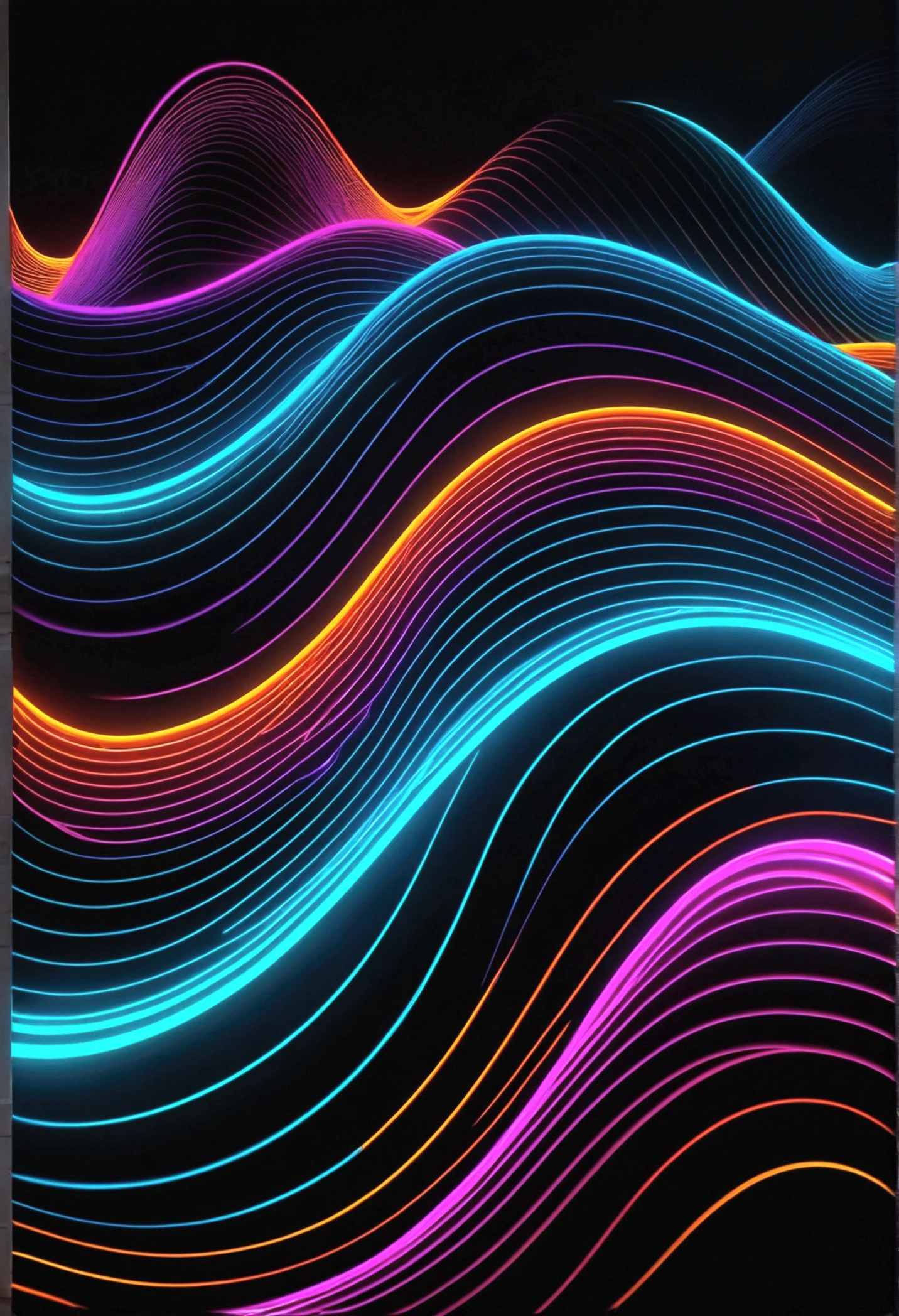 **Create an image of abstract energy waves in neon colors. The waves should be vibrant and fluid, featuring a dynamic range of neon hues such as electric blue, hot pink, neon green, and bright orange. The abstract patterns should blend and pulse with intensity, creating a sense of movement and vibrancy. The background can be dark or gradient to enhance the neon colors and make the energy waves stand out with a glowing, luminous effect. The overall look should be futuristic and visually striking, emphasizing the radiant and energetic nature of the neon waves.**
