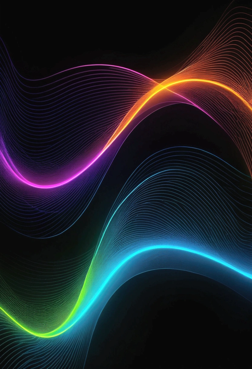 **Create an image of abstract energy waves in neon colors. The waves should be vibrant and fluid, featuring a dynamic range of neon hues such as electric blue, hot pink, neon green, and bright orange. The abstract patterns should blend and pulse with intensity, creating a sense of movement and vibrancy. The background can be dark or gradient to enhance the neon colors and make the energy waves stand out with a glowing, luminous effect. The overall look should be futuristic and visually striking, emphasizing the radiant and energetic nature of the neon waves.**
