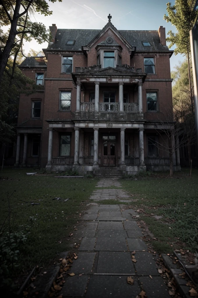 Create a profile picture for my horror themed YouTube channel called GhoulGalore, the name of the channel will be included in the profile photo you will create for me. The theme of the photo can be a scary building, for example, a mental hospital or an abandoned building. It can be a deserted forest. Do not use objects such as people or animals, the location of the buildings should be in a dark place, add horror decorations to the photos, for example, use objects such as knives or blood. It does not have to be just buildings, use scary and unusual creature figures in the photo. The new rule is that the size of the images should be 1920x1080