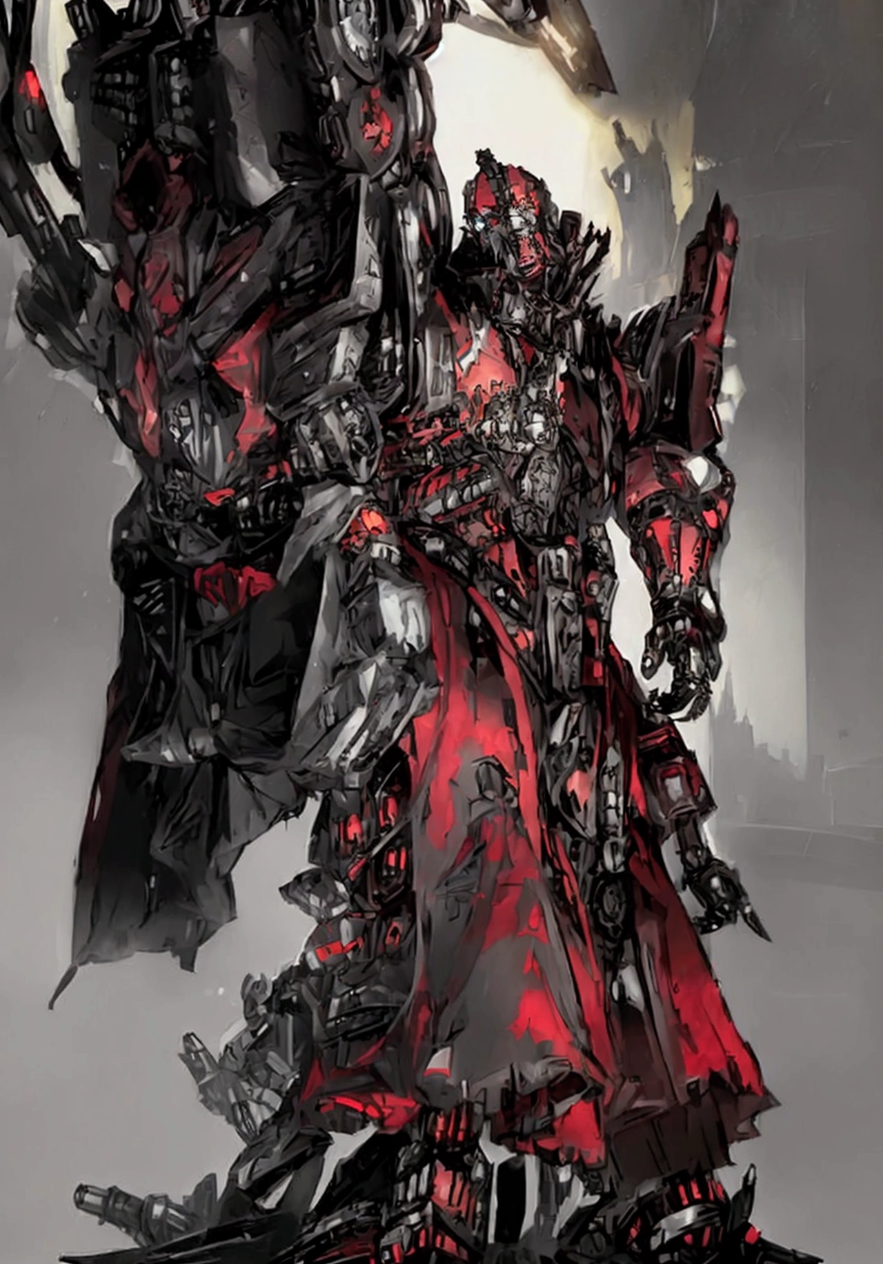 rpg character, naughty man, adeptus mechanicus, warhammer 40k, war monk, imponent pose, wearing battle armor, heavy armor, priestly vestment ( detailed outfit), holding a war staff, filled with implant, dark cathedral background (detailed back ground), robotic priest with armor.