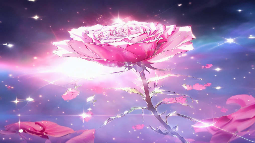 there is a pink Rose with a starburst in the background, melanchonic Rose soft light, Magic Flower, Rose background, Background artwork, Shiny delicate flowers, beautiful anime, pink Rose, 🌺 society, Magic Background, Glowing Flower, Rose, anime wallpaper 4k, anime wallpaper 4k, Sailor Moon. beautiful, Created by Anime Painter Studio, Sailor Moon