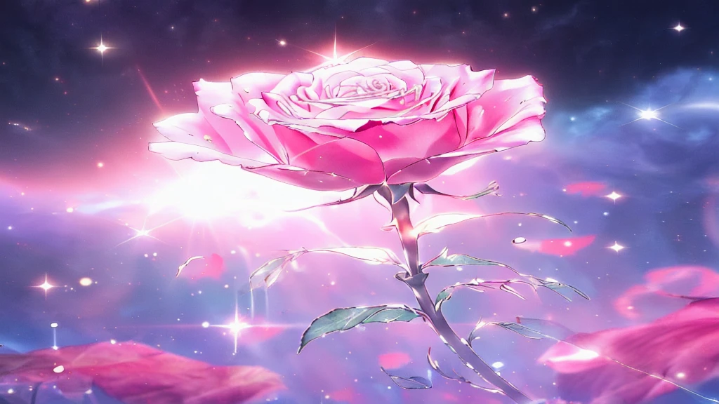 there is a pink Rose with a starburst in the background, melanchonic Rose soft light, Magic Flower, Rose background, Background artwork, Shiny delicate flowers, beautiful anime, pink Rose, 🌺 society, Magic Background, Glowing Flower, Rose, anime wallpaper 4k, anime wallpaper 4k, Sailor Moon. beautiful, Created by Anime Painter Studio, Sailor Moon