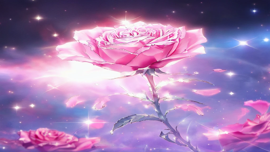 there is a pink Rose with a starburst in the background, melanchonic Rose soft light, Magic Flower, Rose background, Background artwork, Shiny delicate flowers, beautiful anime, pink Rose, 🌺 society, Magic Background, Glowing Flower, Rose, anime wallpaper 4k, anime wallpaper 4k, Sailor Moon. beautiful, Created by Anime Painter Studio, Sailor Moon