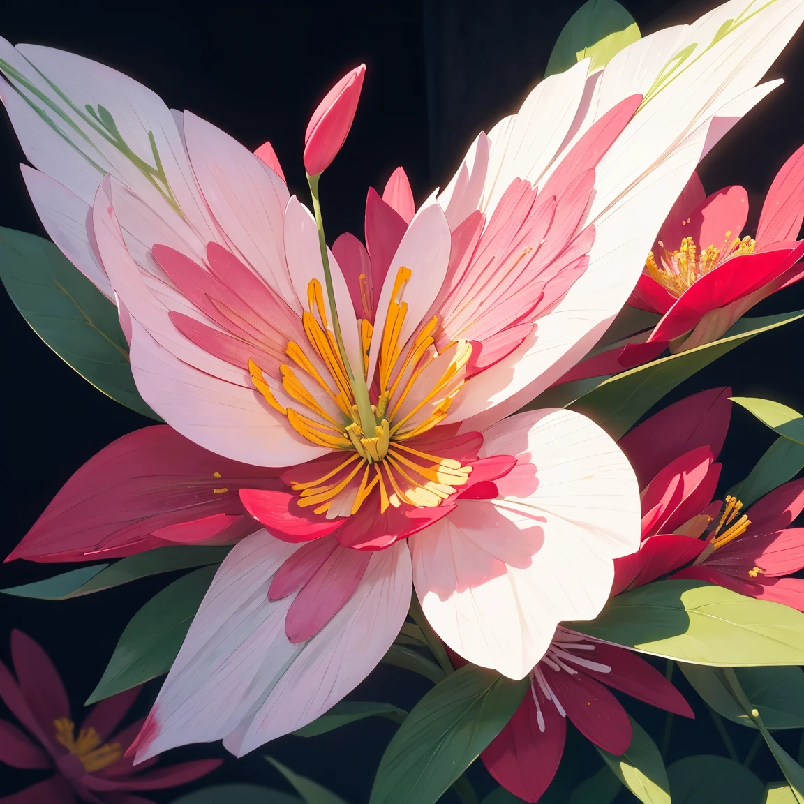 Taiping flowers are beautiful flowers,Its pattern is large,floral flowers colorful,Colorful colorful,Red is included、In pink、White, etc,It has a light aroma,Its flowers resemble stars,Fresh and elegant,fun,The flowers are numerous but not bright,Like a jade butterfly flying in the wind,