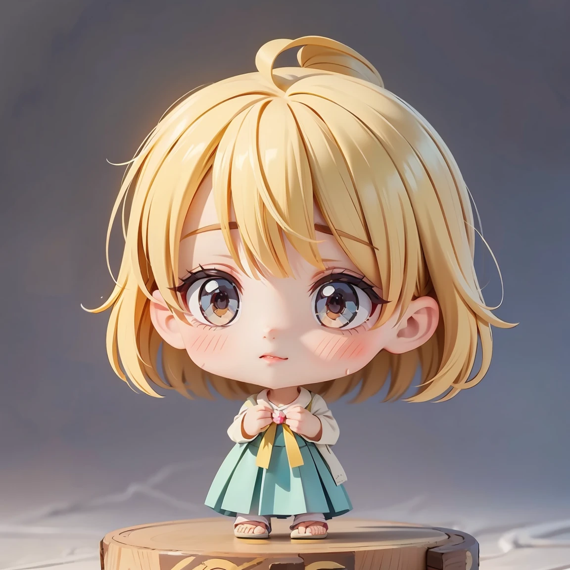 Super Chibi Character:1.8、wearing cute sandals、background:Simple all over、Blonde Hair、Cute 7 year old girl、Random cute outfits、Short legs、Sandals with ribbon、Bowing your head and apologizing、Bowing your head and apologizing、Bowing your head and apologizing、Bowing your head and apologizing、Bowing your head and apologizing、Bowing your head and apologizing