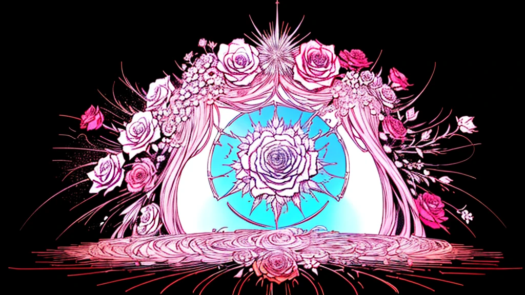 there is a pink Rose with a starburst in the background, melanchonic Rose soft light, Magic Flower, Rose background, Background artwork, Shiny delicate flowers, beautiful anime, pink Rose, 🌺 society, Magic Background, Glowing Flower, Rose, anime wallpaper 4k, anime wallpaper 4k, Sailor Moon. beautiful, Created by Anime Painter Studio,