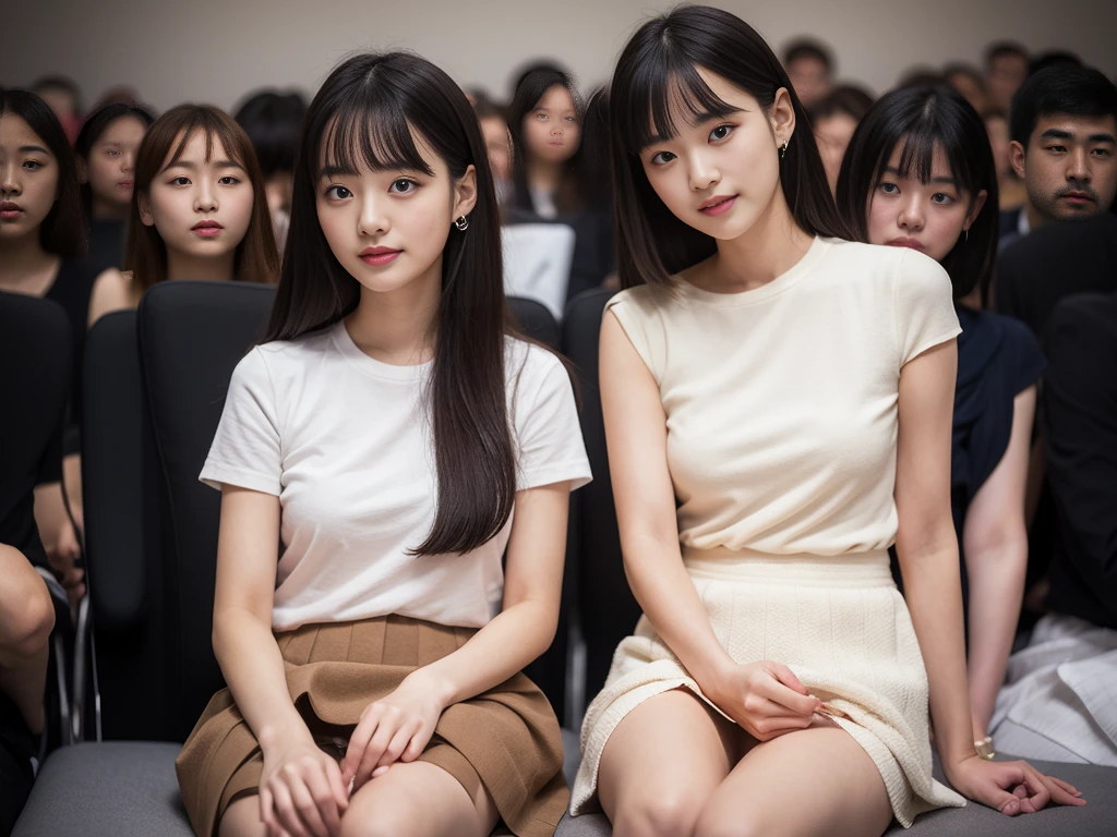 Highly detailed CG Unity 8k wallpaper、Highest quality、Ultra-detailed、masterpiece、Realistic、Photo realistic、A cute girl drawn in great detail、20-year-old、(Skirt rip)、(Roll up the skirt yourself))、White panties、Panty Focus、blush、Lips parted、Looking at the audience、Semi Body Shot、Wearing a ruffled shirt、Luxury、sit