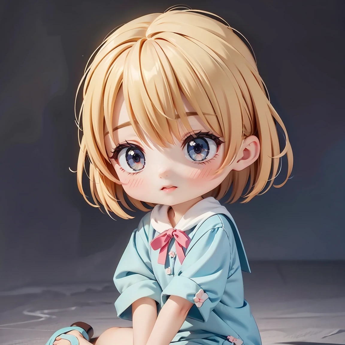 Super Chibi Character:1.8、wearing cute sandals、background:Simple all over、Blonde Hair、Cute 7 year old girl、Random cute outfits、Short legs、Sandals with ribbon、Bowing your head and apologizing、Bowing your head and apologizing、Bowing your head and apologizing、Bowing your head and apologizing、Bowing your head and apologizing、Bowing your head and apologizing