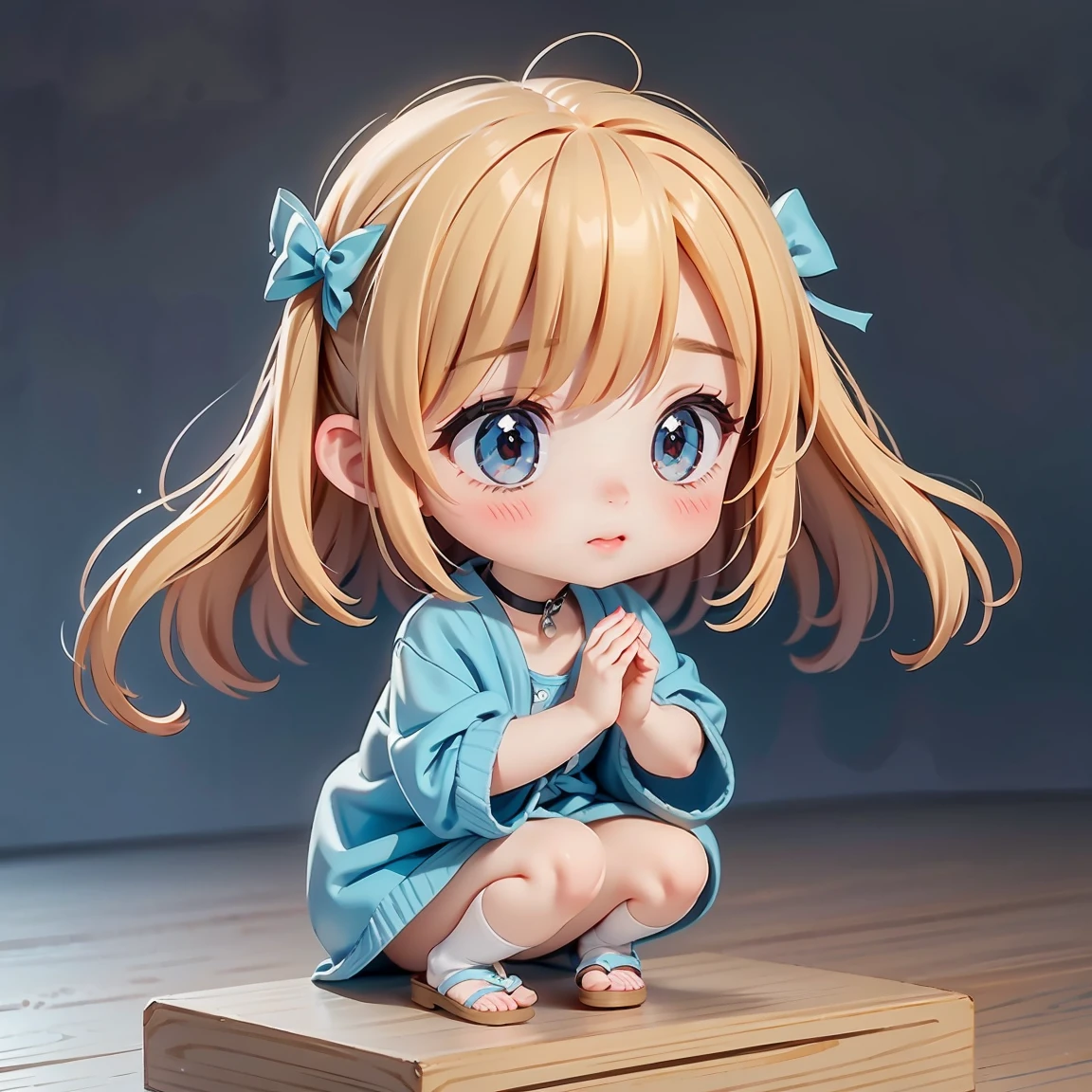 Super Chibi Character:1.8、wearing cute sandals、background:Simple all over、Blonde Hair、Cute 7 year old girl、Random cute outfits、Short legs、Sandals with ribbon、Bowing your head and apologizing、Bowing your head and apologizing、Bowing your head and apologizing、Bowing your head and apologizing、Bowing your head and apologizing、Bowing your head and apologizing