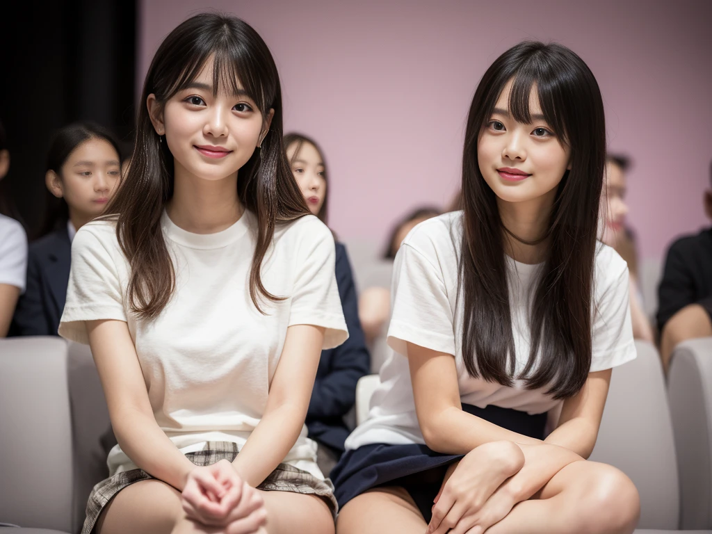 Highly detailed CG Unity 8k wallpaper、Highest quality、Ultra-detailed、masterpiece、Realistic、Photo realistic、A cute girl drawn in great detail、20-year-old、(Skirt rip)、(Roll up the skirt yourself))、White panties、Panty Focus、blush、Lips parted、Looking at the audience、Semi Body Shot、Wearing a ruffled shirt、Luxury、Sit with your legs apart