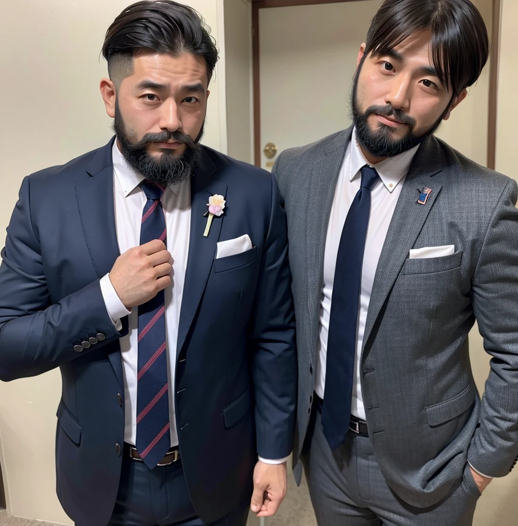 Macho Japanese Short beard and hair Dad Suit and tie